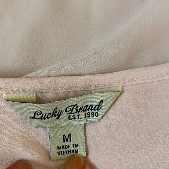 Lucky Brand Top Peachy Pink with cross cross back and chiffon underlining M - Picture 6 of 8